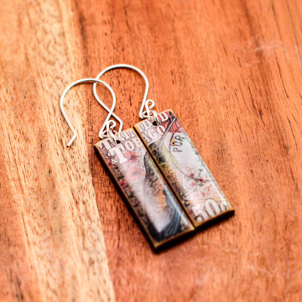 TRINIDAD + TOBAGO- Vintage Postage Stamp Bird Earrings