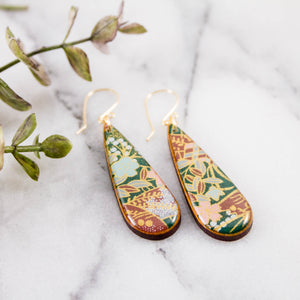 Deep Green Floral Teardrop Earrings