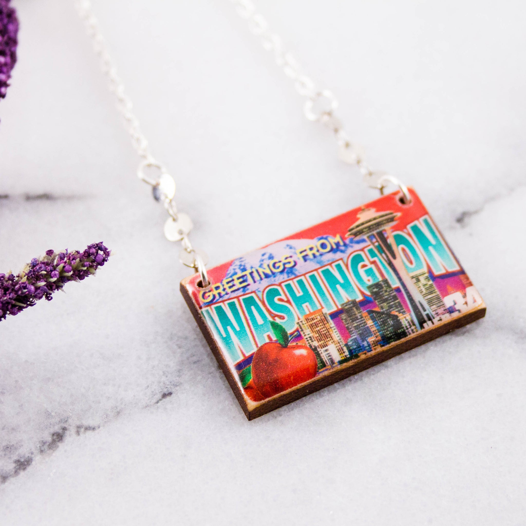 WASHINGTON- Vintage Greetings From America Postage Stamp Necklace