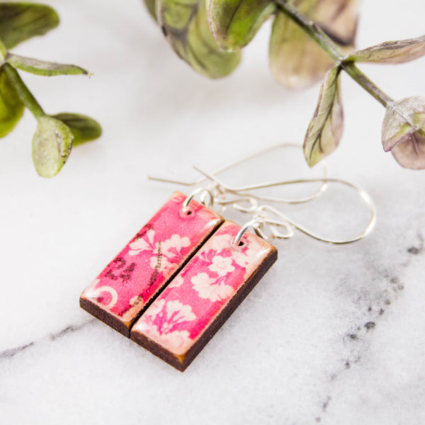 JAPAN - Vintage Pink Cherry Blossom Postage Stamp Earrings