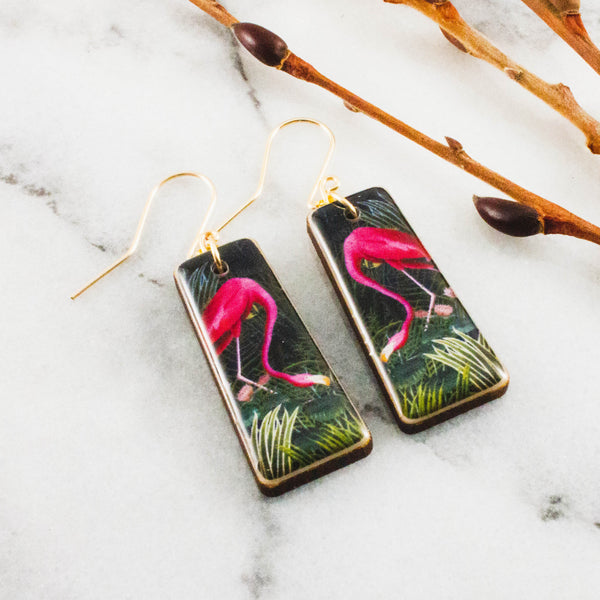 Vintage Flamingo Tapered Rectangle Earrings