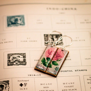 VIETNAM- Vintage Postage Stamp Rose Earrings