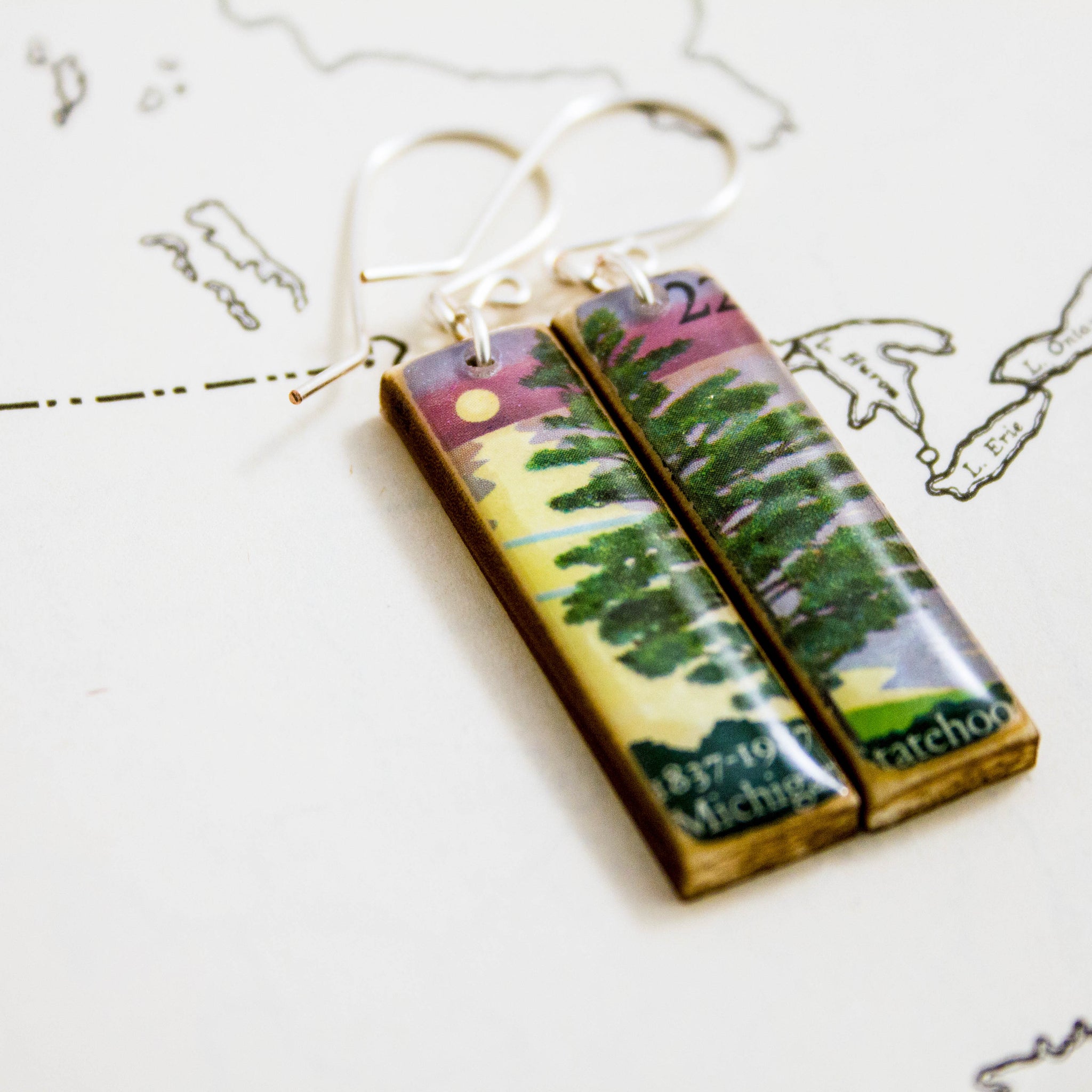 MICHIGAN - Vintage State Postage Stamp Earrings