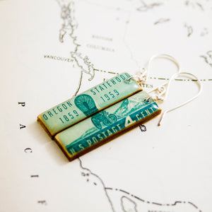 OREGON - Vintage State Centennial Postage Stamp Earrings