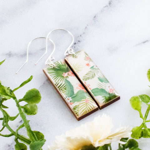 Tropical Palm Frond Rectangle Earrings