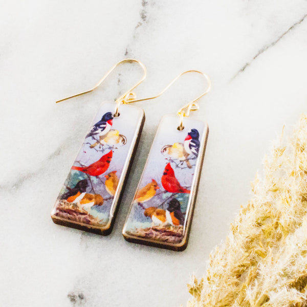 Vintage Cardinals Tapered Rectangle Earrings