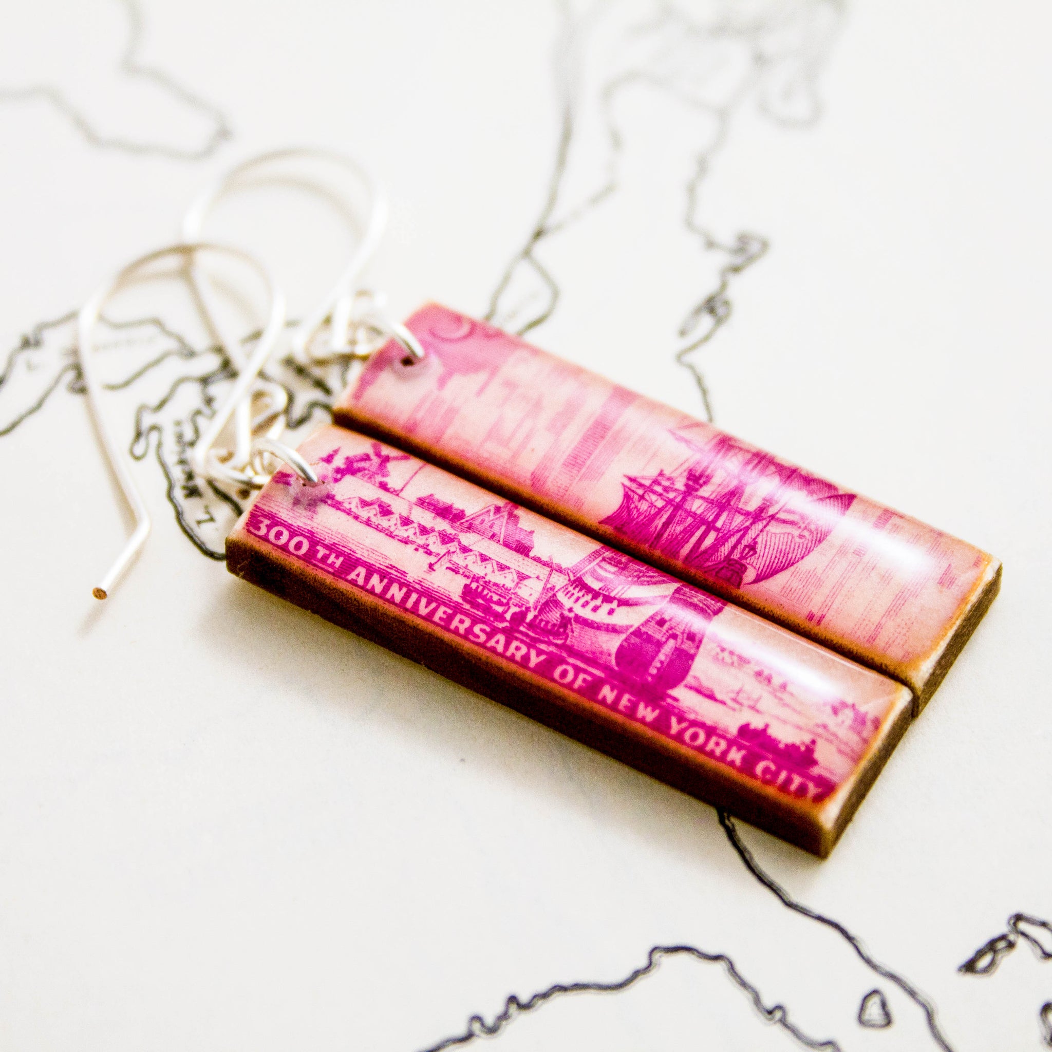 NEW YORK CITY - Vintage Tricentennial Postage Stamp Earrings