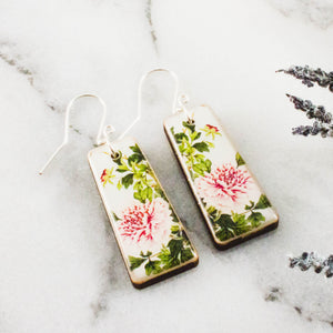 Pink Peony Garden Tapered Rectangle Earrings