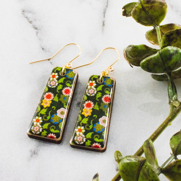 Vivid Green Garden Tapered Rectangle Earrings