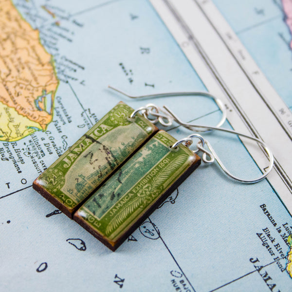 Antique Jamaican Postage Stamp Earrings