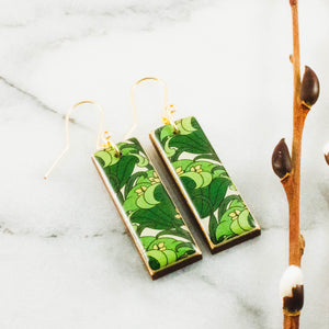 Vivid Green Art Nouveau Floral Rectangle Earrings