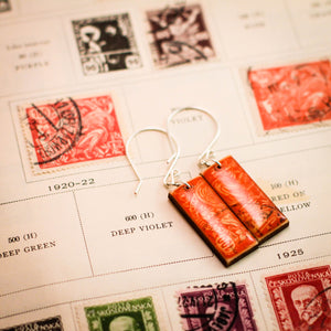CZECHOSLOVAKIA- Antique Postage Stamp Orange Earrings