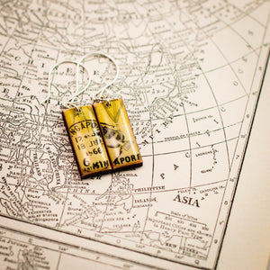 SINGAPORE- Vintage Postage Stamp Yellow Fish Earrings