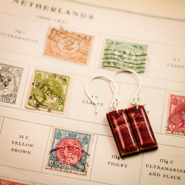 NETHERLANDS- Vintage Postage Stamp Red Wheat Earrings