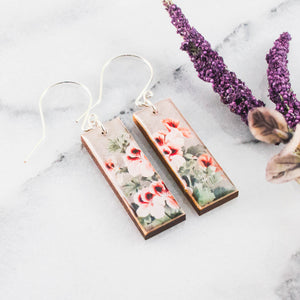 Taupe + Rose Vintage Floral Rectangle Earrings