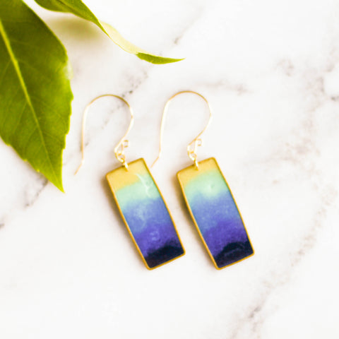 Lagoon Brass Rectangle Earrings - No Man's Land Artifacts