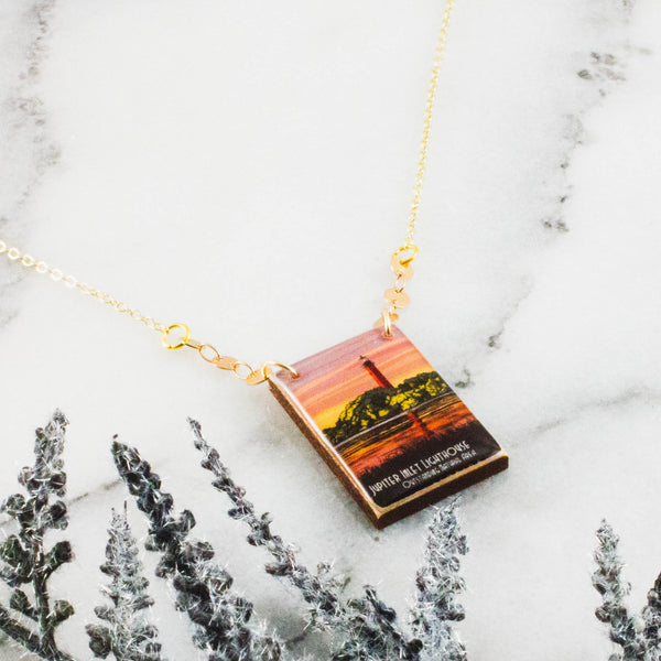 FLORIDA - Vintage Travel Jupiter Inlet Lighthouse Necklace